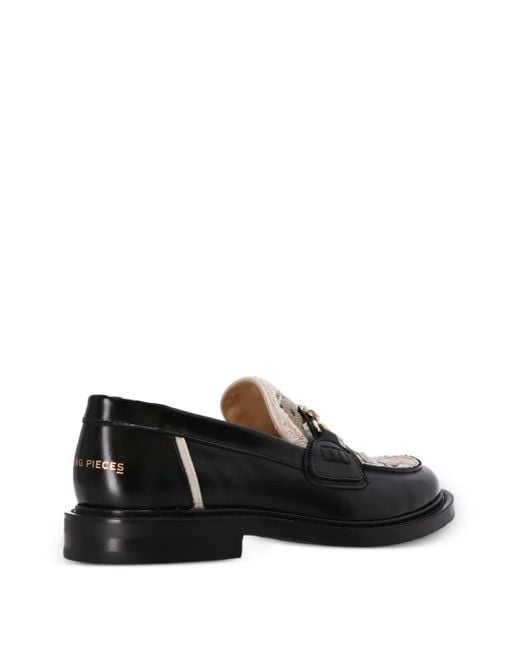 Filling Pieces Black Leather Patterned Loafers for men