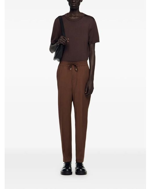 Sandro Brown Elasticated Straight-Leg Trousers for men