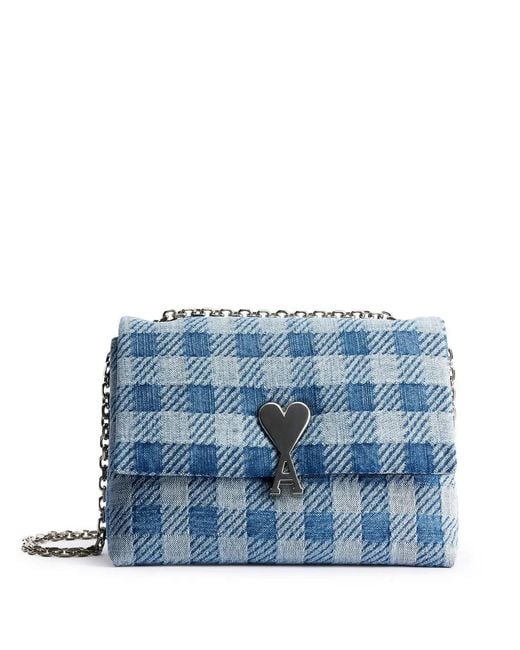 AMI Blue Voulez-Vous Check-Print Shoulder Bag