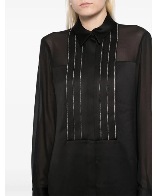 SIMONA CORSELLINI Black Rhinestone-Embellished Satin Shirt