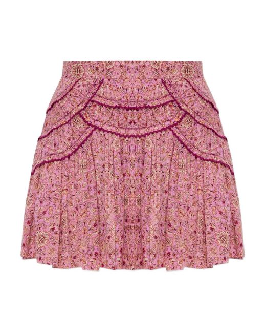 Isabel Marant Red Gerüschter Ceola Minirock mit Print
