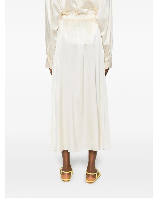 Forte_forte White Satin-Finish Elasticated-Waist Midi Skirt
