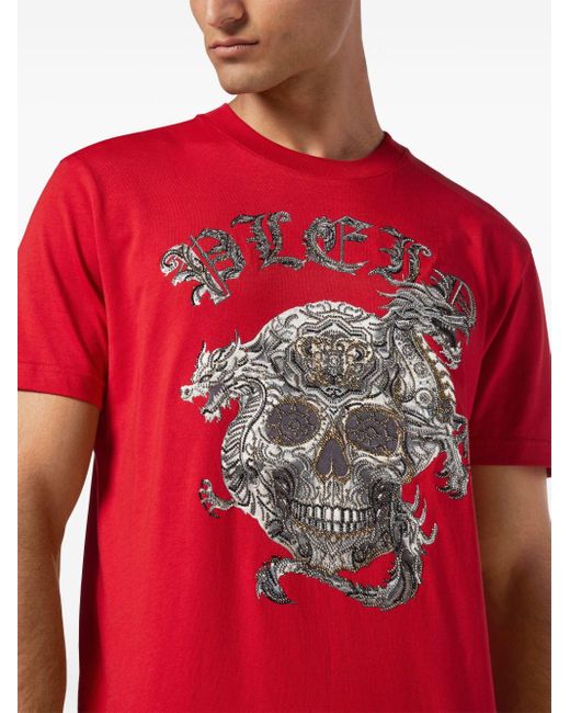 Philipp Plein Red Ss Skull-Print T-Shirt for men