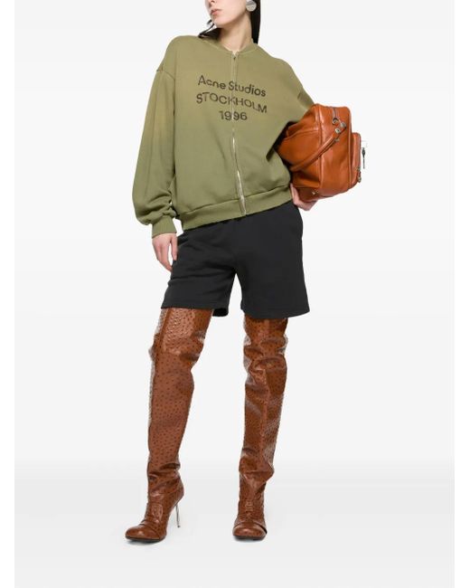 Acne Green Logo-Print Zip-Up Cardigan