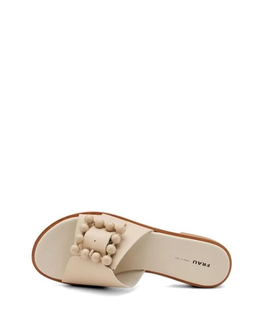 Frau White Beaded-Buckle Leather Sandals