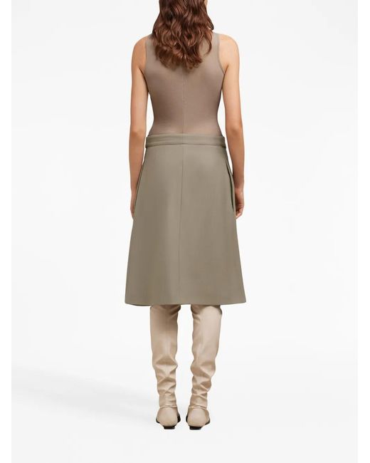 AMI Natural Belted Wool Midi Skirt