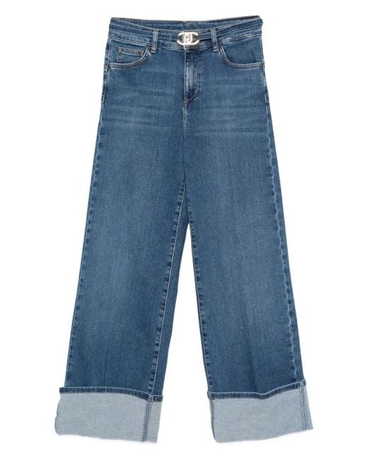 Liu Jo Blue Cropped Wide-Leg Denim Jeans
