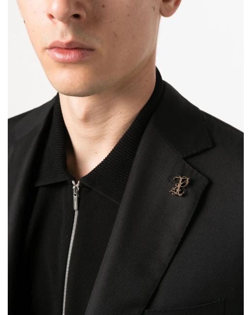 Pal Zileri Black Brooch-Detail Single-Breasted Blazer for men
