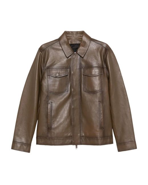 Yves Salomon Brown Flap-Pocket Leather Jacket for men