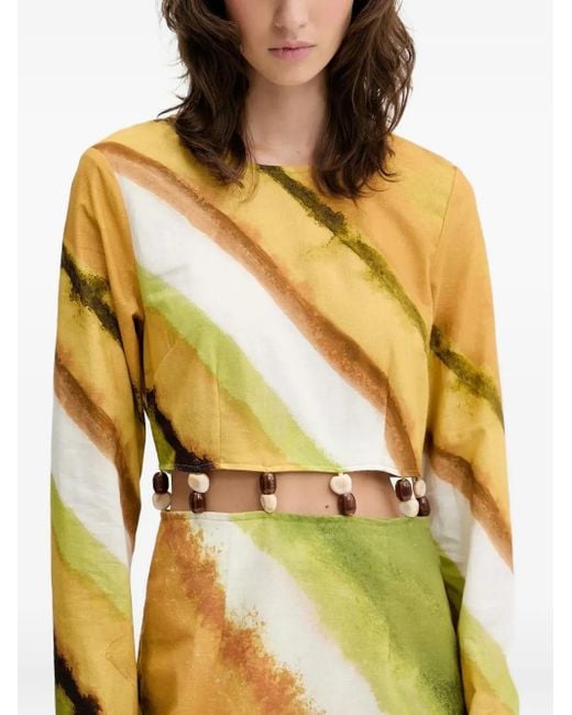 Never Fully Dressed Yellow Diagonal-Print Beaded-Waist Maxi Dress