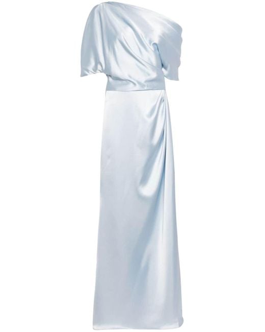 Amsale Blue Off-shoulder Satin Gown