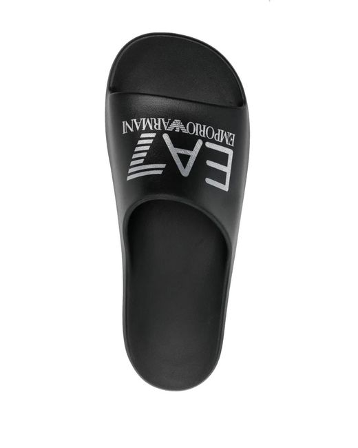 EA7 Black Logo-Print Slip-On Slides for men