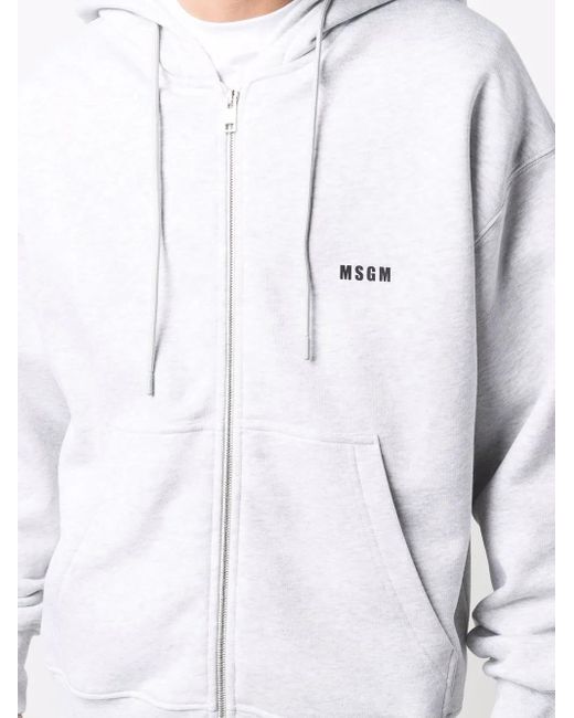 MSGM Gray Logo-Print Drawstring Hoodie for men