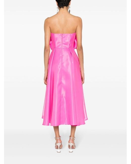 Nissa Pink Floral-appliqué Taffeta Midi Dress