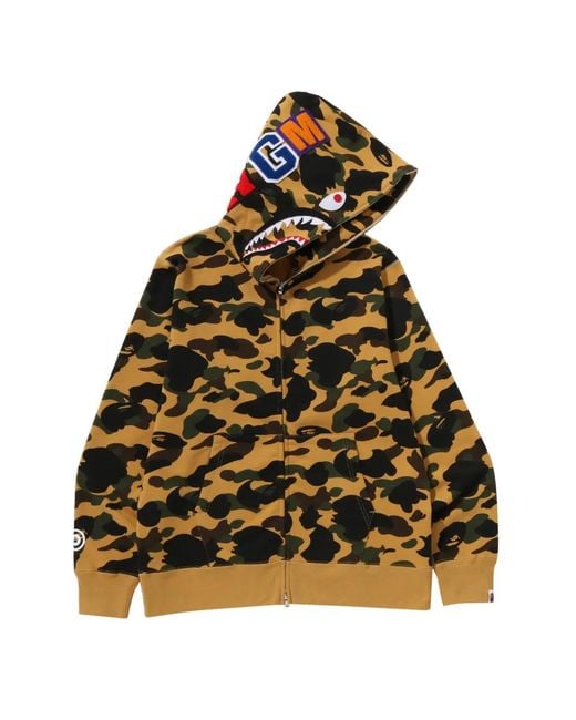 A Bathing Ape Yellow Shark Camouflage-Print Zip-Up Hoodie for men
