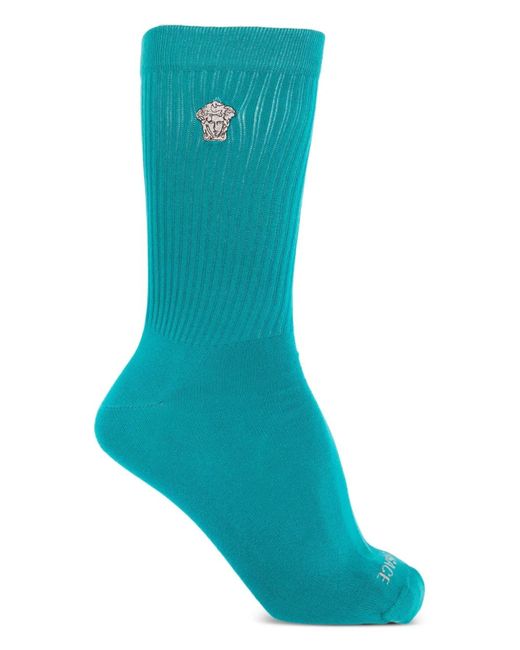 Versace Blue Medusa-Embroidered Ribbed Socks for men