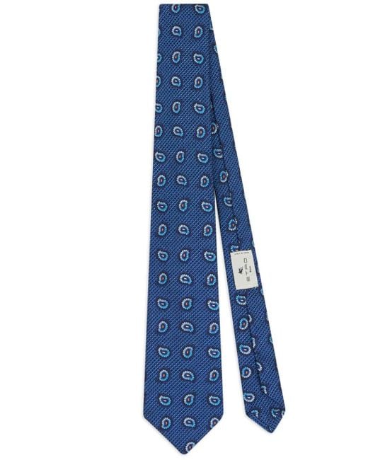 Etro Blue Paisley-pattern Silk Tie for men