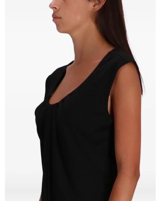 ARMANI EXCHANGE Black Pleated Cap-Sleeve Top