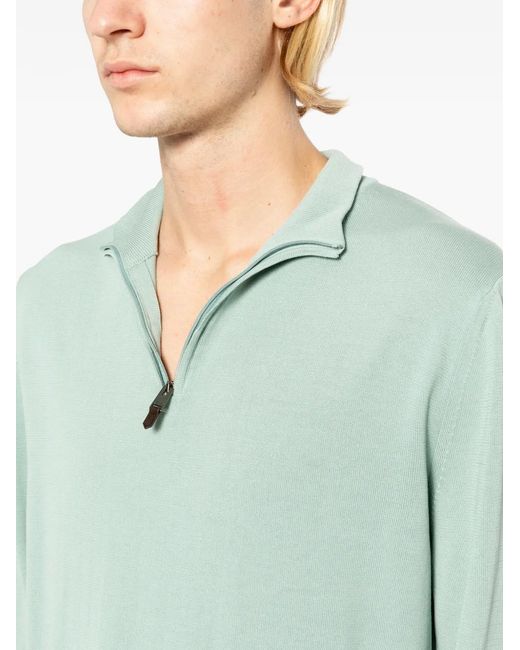 Canali Green Stand-Collar Zip-Up Sweater for men