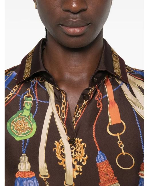 Etro Brown Tassel-Print Silk Shirt