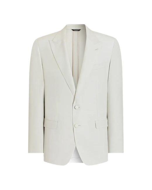 Dolce & Gabbana White Single-Breasted Wool Poplin Jacket for men