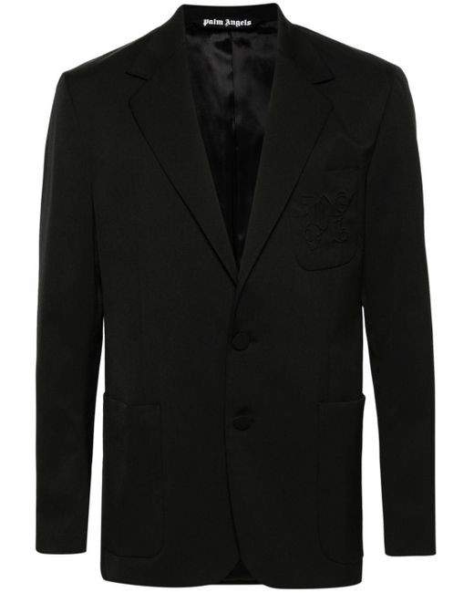 Palm Angels Black Single-Breasted Twill Blazer for men