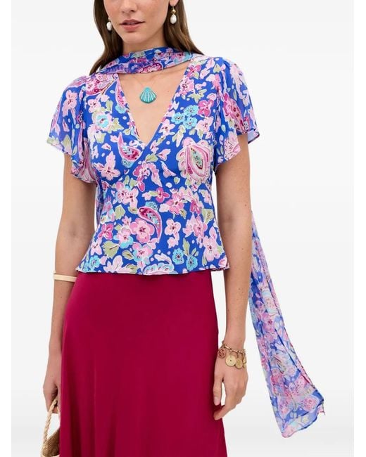 Rixo Blue Lania Silk Top