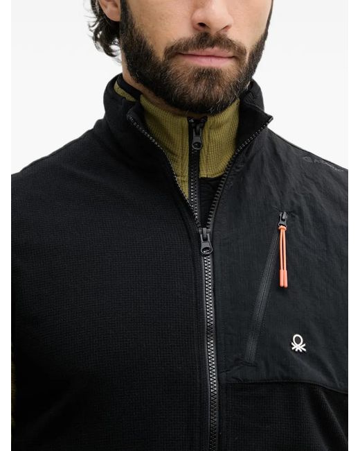 Benetton Black Logo-Patch Zip-Up Vest for men