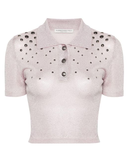 Alessandra Rich Pink Gestrickter Pullover mit Nieten