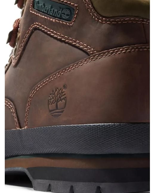 Timberland Brown Euro Hiker Logo-Detail Leather Boots for men