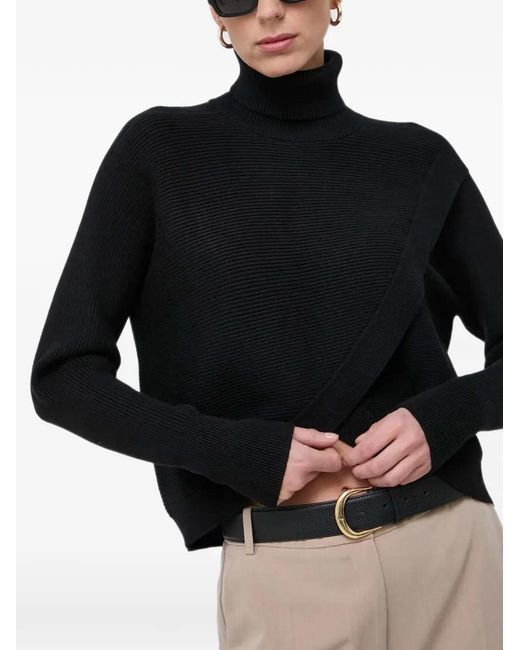 Morgan Black Crossover Ribbed-Knit Sweater