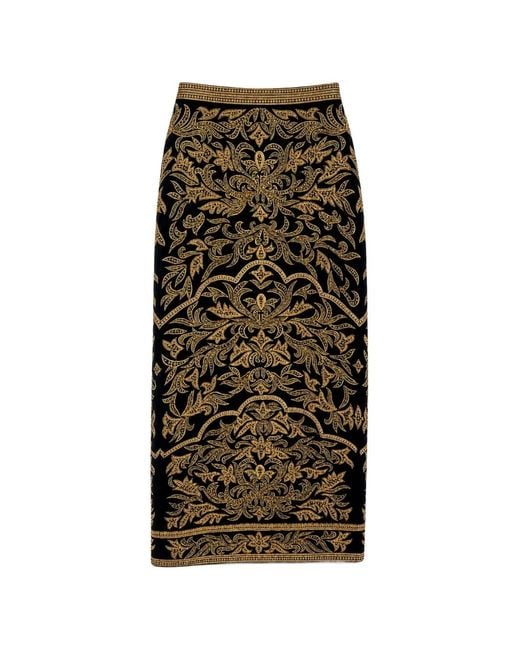 Alice + Olivia Green Damask-Print Straight Midi Skirt