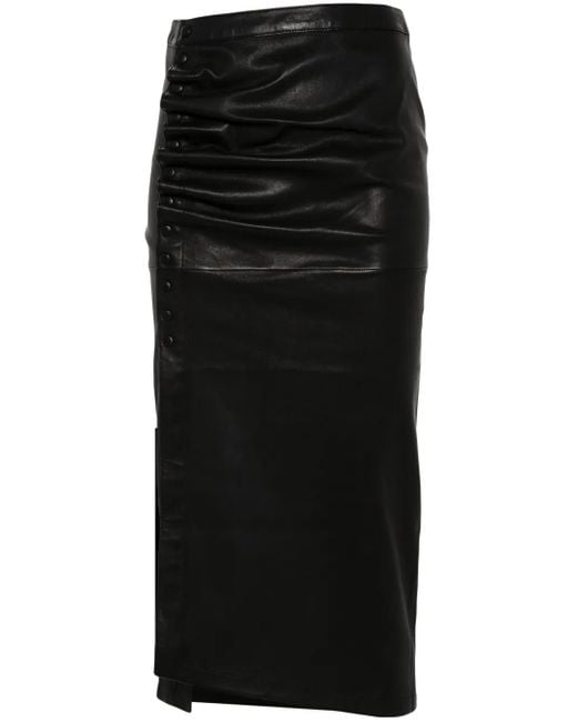 Rabanne Black Gathered-Detail Leather Skirt