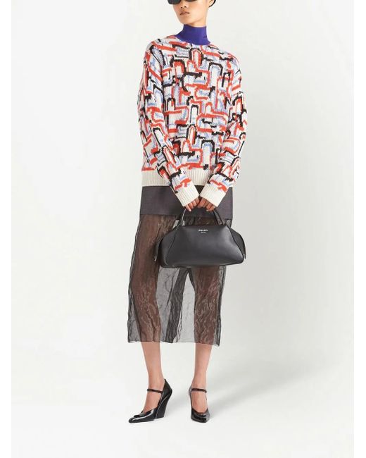 Prada Red Abstract-Pattern Knitted Jumper
