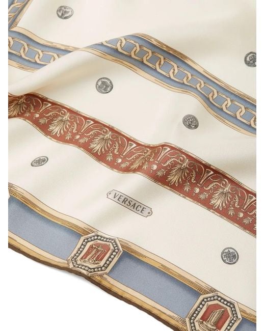 Versace Natural Foulard Imprimé En Serge De Soie 90 X 90 Cm