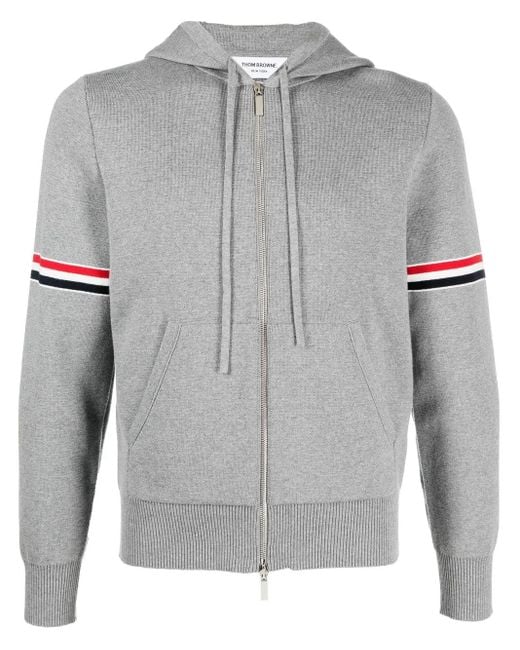 Thom Browne Gray Striped Zip-Up Hoodie for men