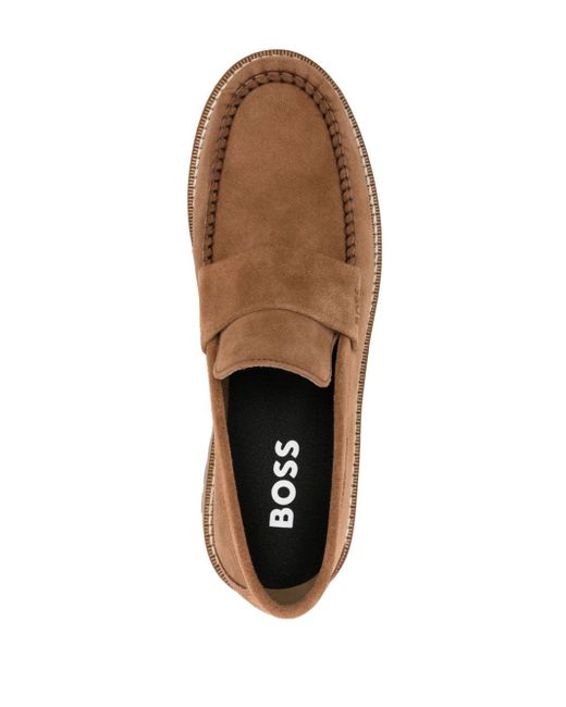 Boss Brown Penny-slot Suede Loafers for men