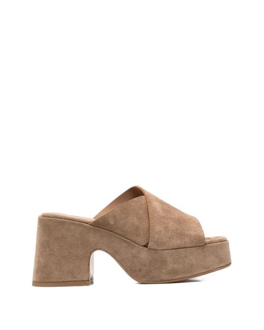 CURIOSITÉ Brown Crossover-Strap Platform Sandals