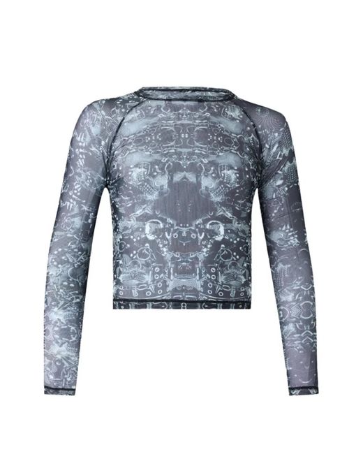 BOILER ROOM Blue Chain-Print Mesh Top