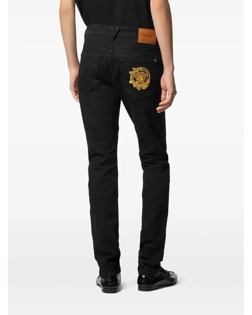 Versace Black Tone Embroidered Jeans for men