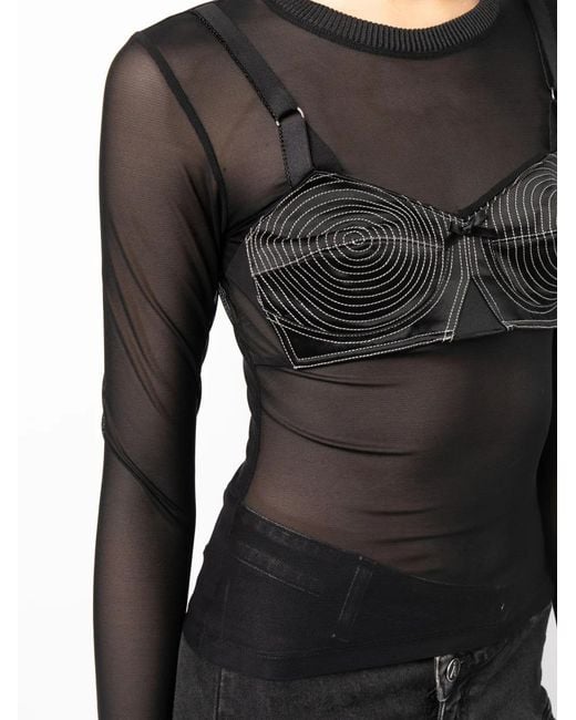 VAQUERA Black Mesh Long-Sleeved Top