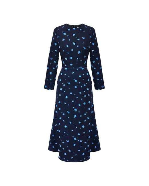 POST MERIDIEM Blue Floral-Print Long-Sleeve Midi Dress