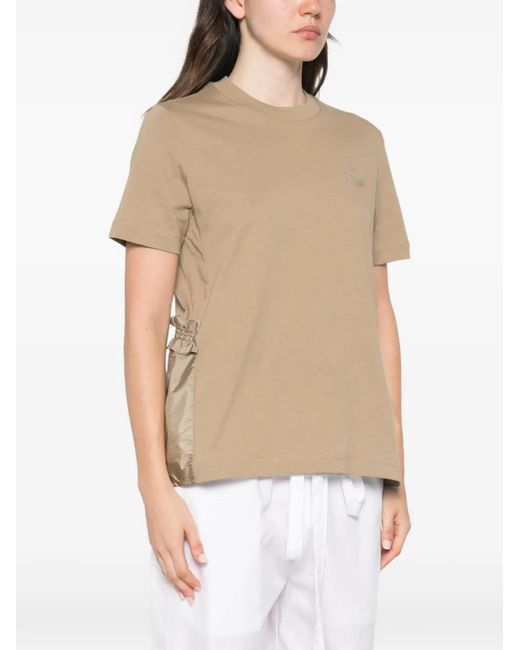 Moncler Natural Ruffled Logo-Patch T-Shirt