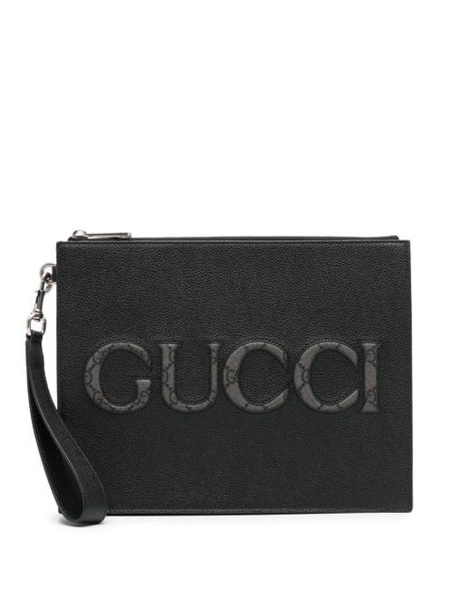 Gucci Clutch aus strukturiertem Leder mit Logo in Black für Herren