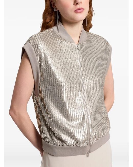 Peserico Gray Sequin Sleveeless Jacket