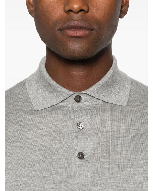 Brunello Cucinelli Gray Cashmere And Silk Polo Shirt for men