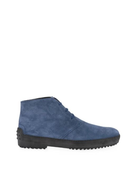 Tod's Blue Lace-Up Suede Ankle Desert Boots for men