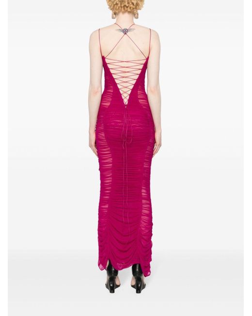 Mugler Purple Ruched Mesh Gown