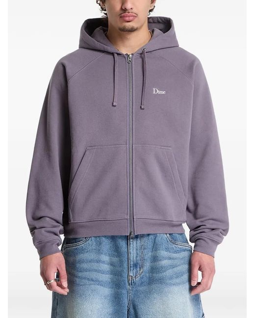 Dime Purple Logo-Embroidered Zip-Up Hoodie