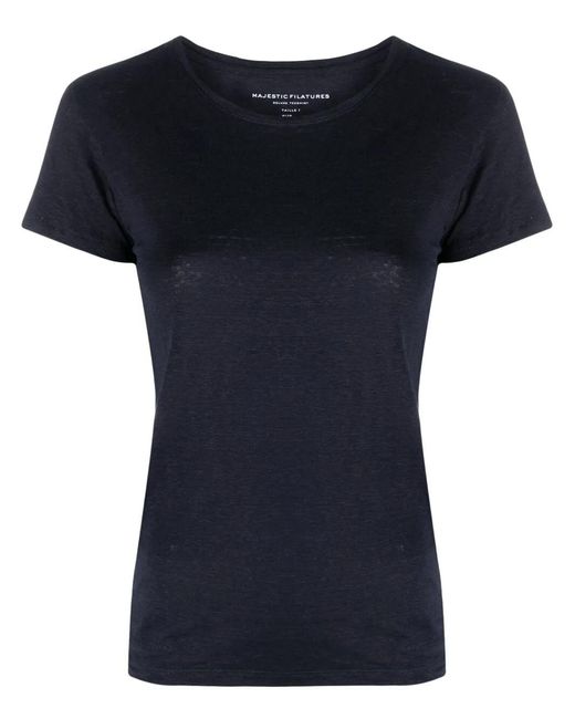 Majestic Filatures Blue Short-Sleeved Linen T-Shirt